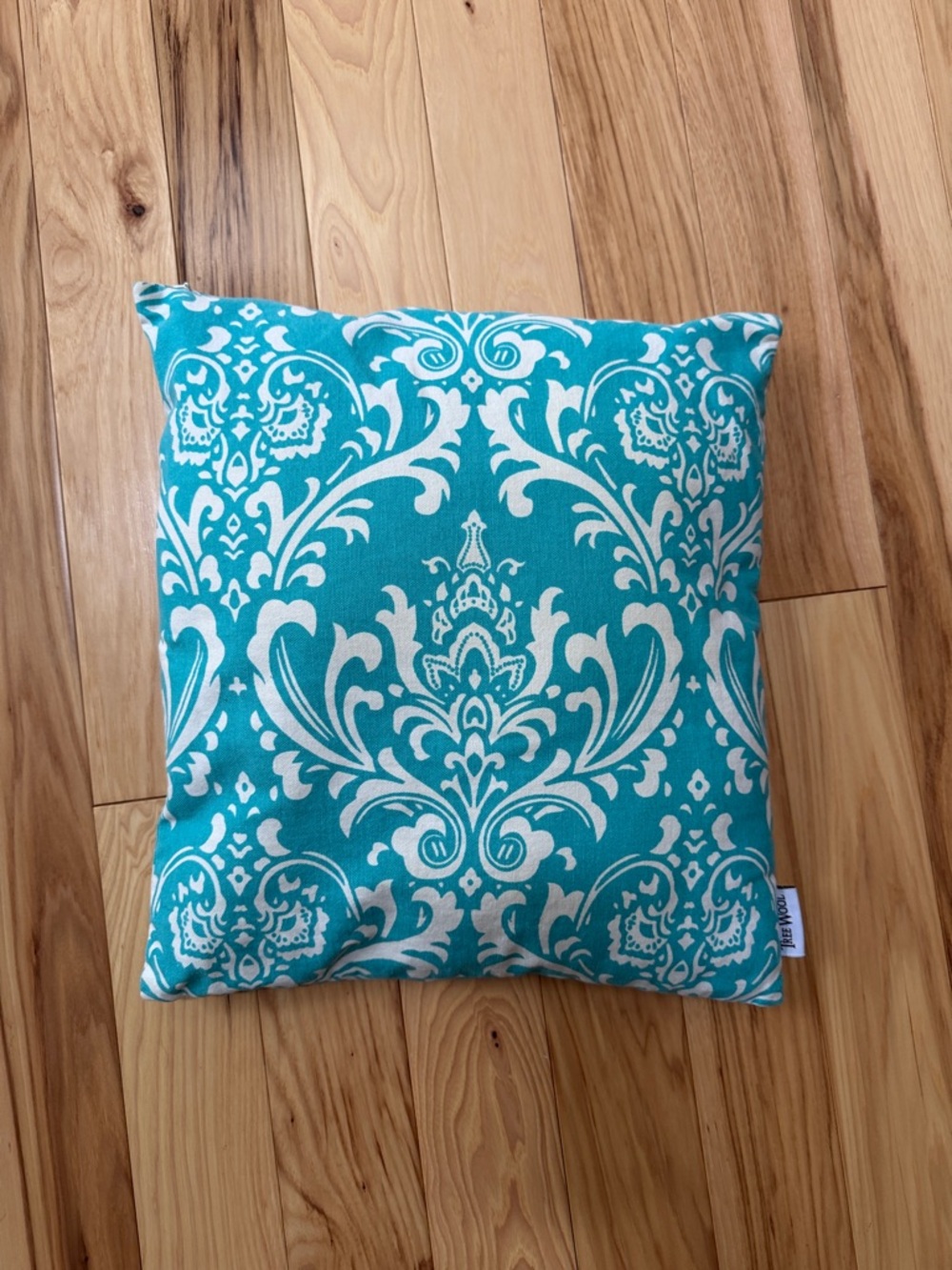 Turquoise and White Damask Decorative Accent Pillow by Tree Wool